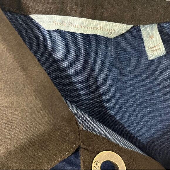 Soft Surroundings Blue Icon Urbina Shirt Dress Denim Western Faux Suede Trim - Picture 6 of 10